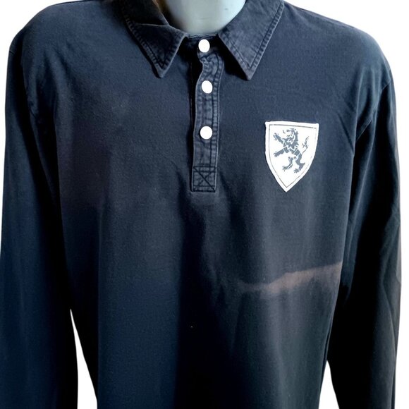 Vintage XL Rugby Shirt Old Navy Mens Polo Black Long Sleeve Lion Crest Patch - Picture 1 of 5
